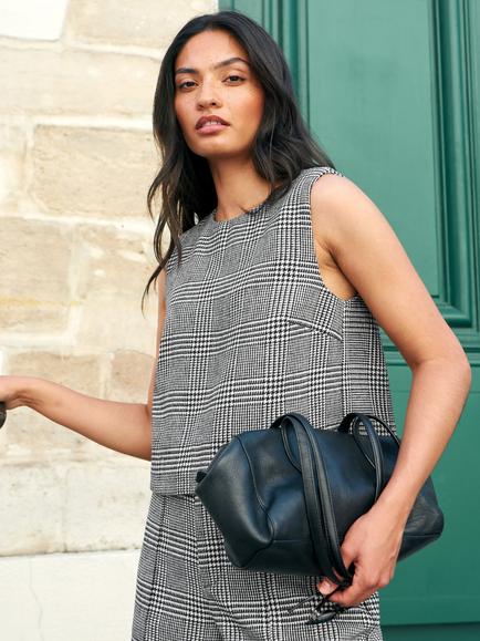 Ro&Zo Mono Check Sleeveless Shell Top, Black, Black