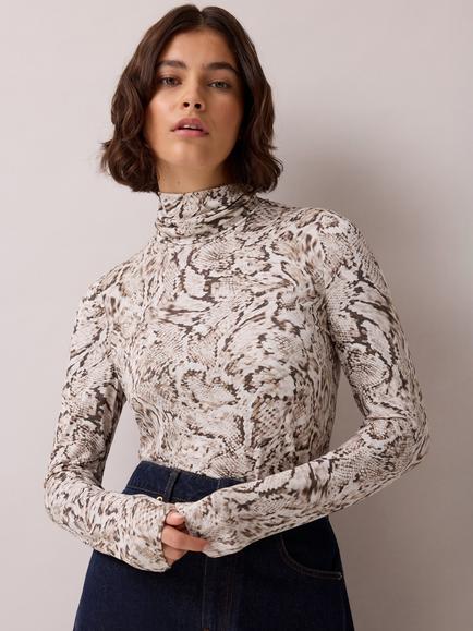 Ro&Zo Snake Print Roll Neck Top, Grey - view 2, Grey