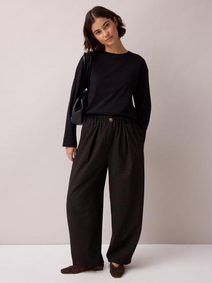 Ro&Zo Micro Gingham Barrel Leg Trousers, Black - view 2, Black