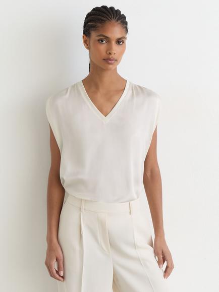 Reiss Renita Silk Rich Front Top, White, White