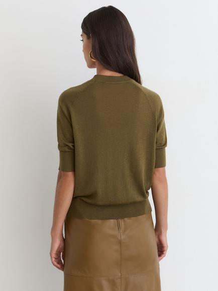 Reiss Suzzie Merino Wool T-Shirt - view 2, Khaki Green