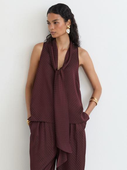 Reiss Tilly Sleeveless Cowl Jacquard Top, Burgundy, Burgundy