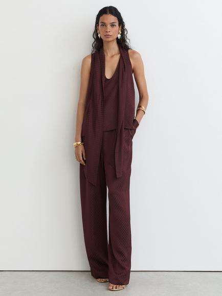 Reiss Tilly Sleeveless Cowl Jacquard Top, Burgundy - view 2, Burgundy