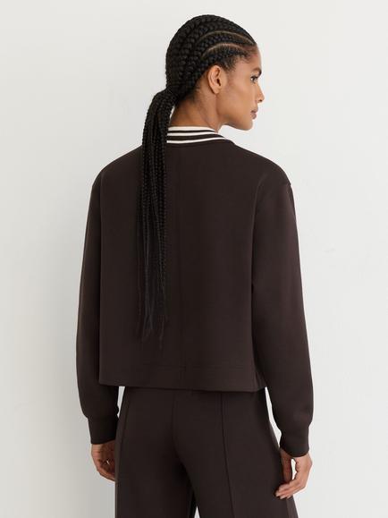 Reiss Verity Tipped V-Neck Cropped Sweatshirt, Chocolate Brown - view 2, Chocolate Brown