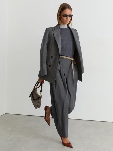 Reiss Petite Aries Barrel Leg Trousers, Grey - view 2, Grey