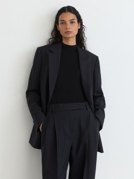 Reiss Beck Stripe Wide Leg Trousers, Navy - view 2, Navy
