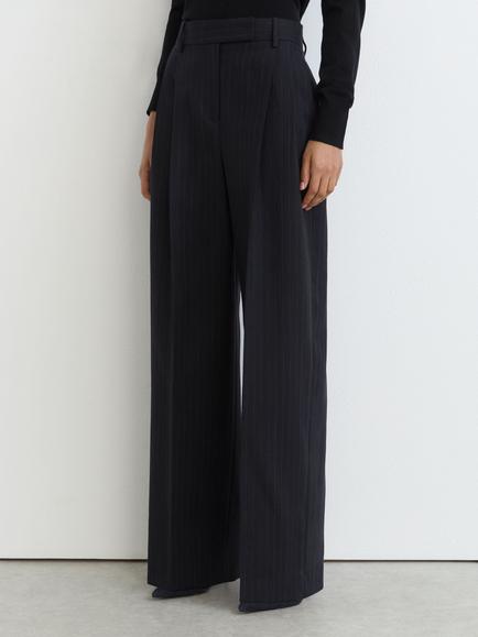 Reiss Petite Beck Stripe Wide Leg Trousers, Navy, Navy