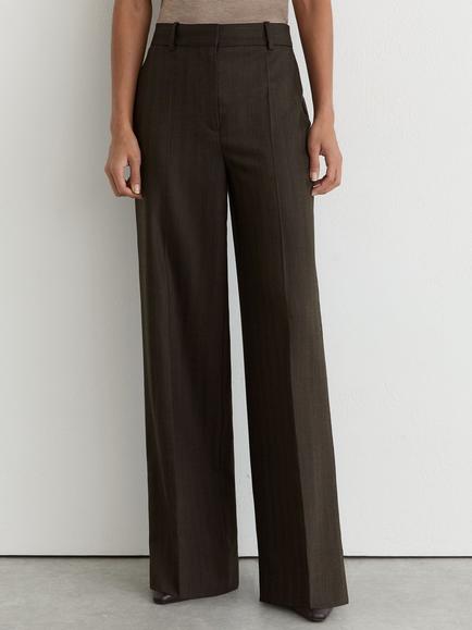 Reiss Petite Dawson Wool Rich Wide Leg Trousers, Chocolate Brown, Chocolate Brown
