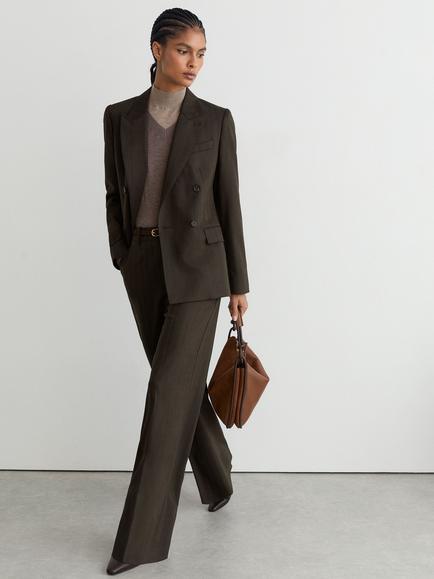 Reiss Petite Dawson Wool Rich Wide Leg Trousers, Chocolate Brown - view 2, Chocolate Brown