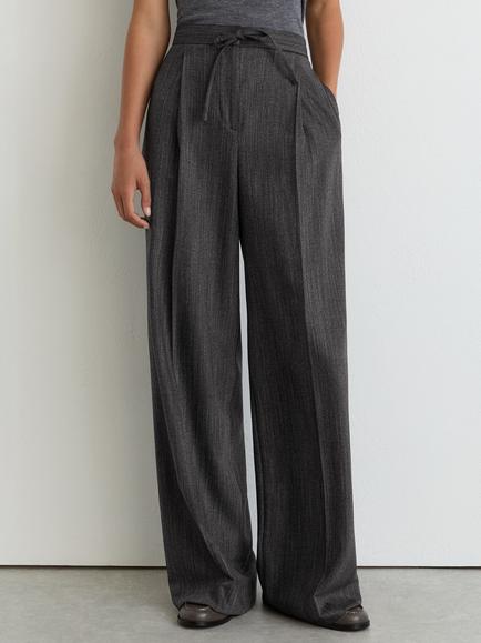 Reiss Petite Derby Wide Leg Herringbone Trousers, Dark Grey, Dark Grey