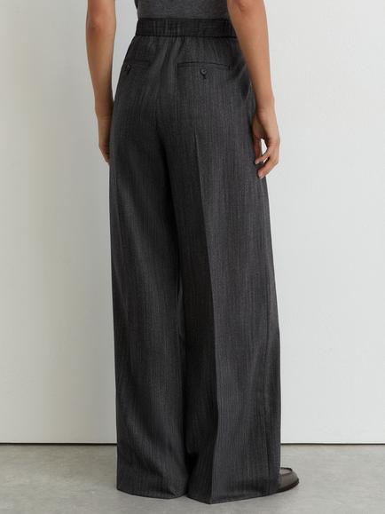 Reiss Petite Derby Wide Leg Herringbone Trousers, Dark Grey - view 2, Dark Grey