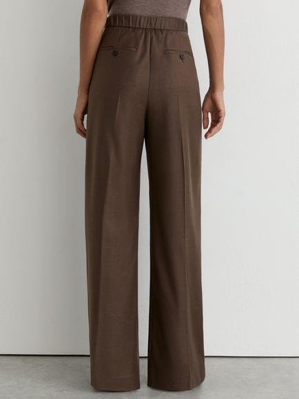 Reiss Derby Wool Rich Wide Leg Trousers, Mocha Brown - view 2, Mocha Brown