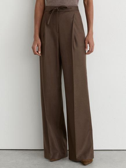 Reiss Petite Derby Wool Rich Wide Leg Drawstring Trousers, Mocha Brown, Mocha Brown