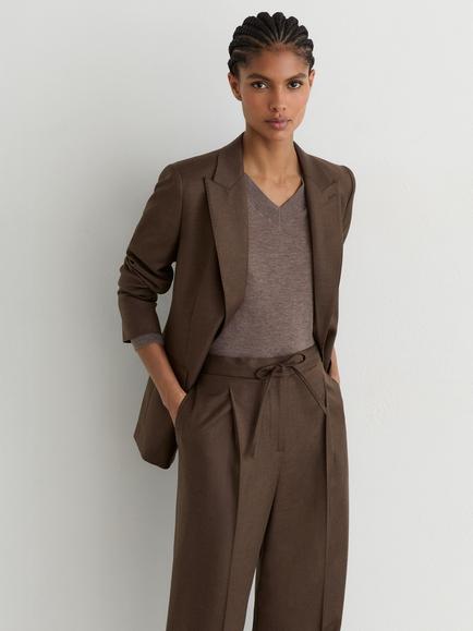 Reiss Petite Derby Wool Rich Wide Leg Drawstring Trousers, Mocha Brown - view 2, Mocha Brown