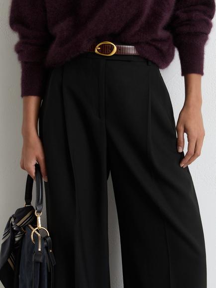 Reiss Petite Luna Wide Leg Wool Blend Trousers, Black - view 2, Black