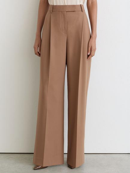Reiss Petite Luna Wool Blend Tailored Wide Leg Trousers, Camel, Camel