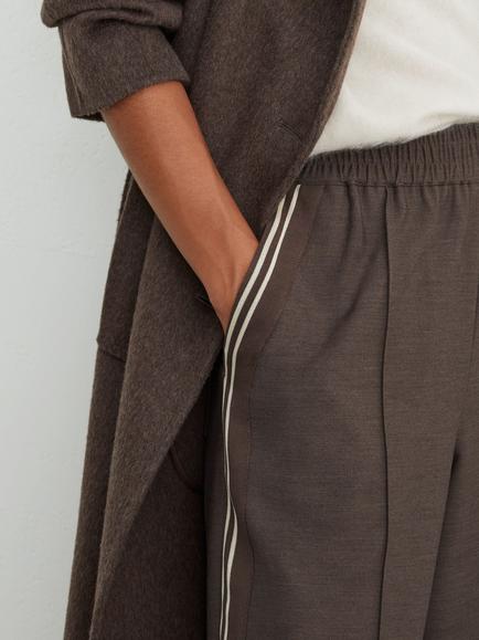 Reiss Melange Wide Leg Stripe Trousers, Taupe Neutral - view 2, Taupe Neutral