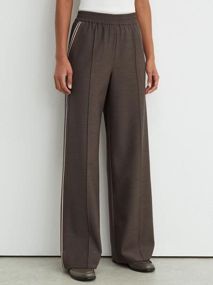 Reiss Petite Melange Wide Leg Stripe Trousers, Taupe Neutral, Taupe Neutral