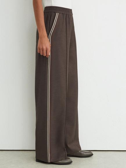 Reiss Petite Melange Wide Leg Stripe Trousers, Taupe Neutral - view 2, Taupe Neutral