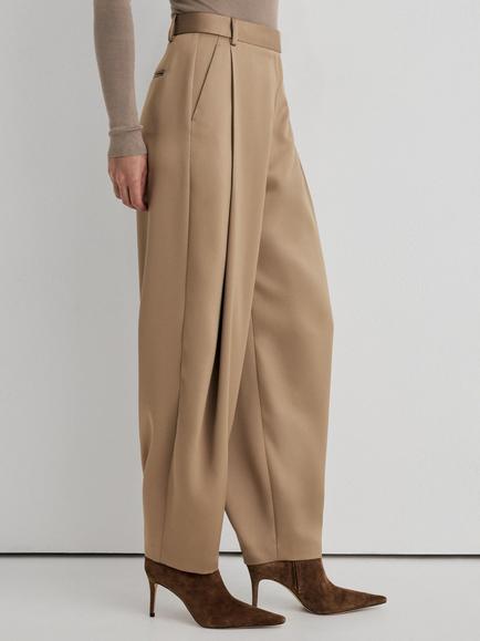 Reiss Atelier Sierra Satin Tapered Trousers, Taupe - view 2, Taupe