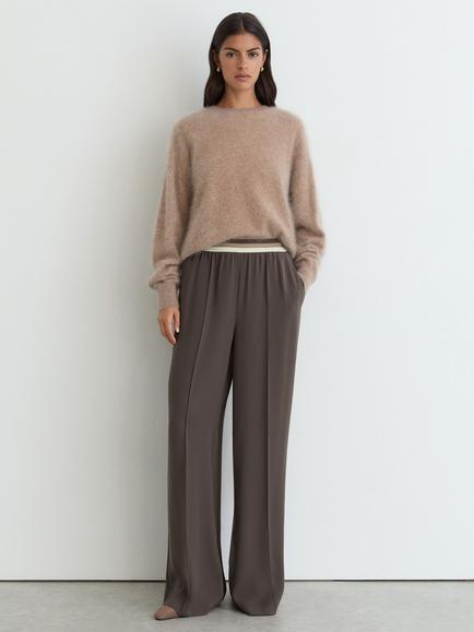 Reiss Petite Sonnie Waistband Wide Leg Trousers, Mocha Brown, Mocha Brown