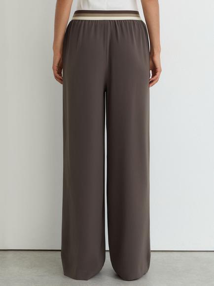 Reiss Petite Sonnie Waistband Wide Leg Trousers, Mocha Brown - view 2, Mocha Brown