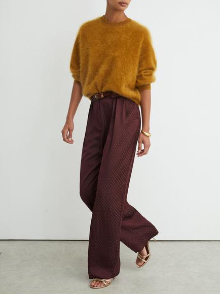 Reiss Petite Tilly Wide Leg Jacquard Trousers, Burgundy - view 2, Burgundy