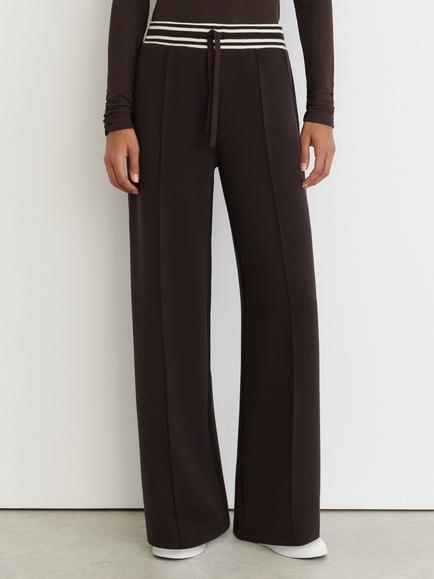 Reiss Verity Stripe Waist Straight Leg Joggers, Chocolate Brown, Chocolate Brown