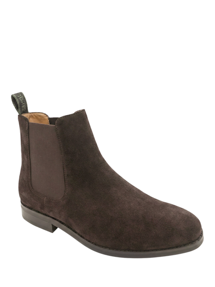 Jones Bootmaker Deakin Wide Fit Suede Chelsea Boots, Dark Brown - view 2, Dark Brown
