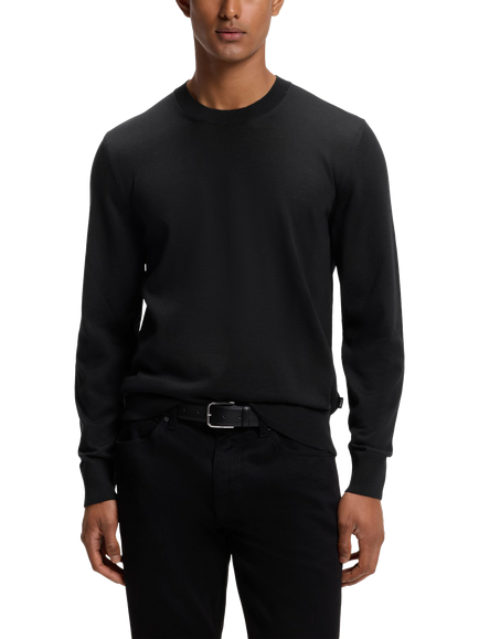 BOSS Virgin Wool Crew Neck Jumper, Black, Black
