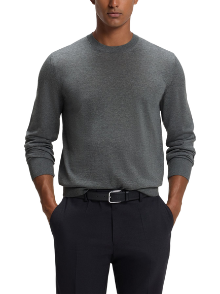 BOSS Merino Wool Crew Neck Jumper, Medium Grey