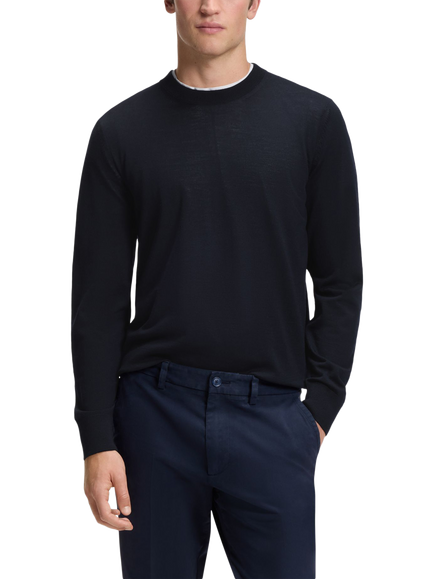 BOSS Merino Wool Crew Neck Jumper, Dark Blue