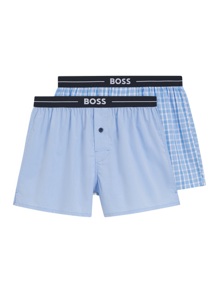 BOSS Cotton Waistband Trunks, Pack of 2, Open Blue, Open Blue