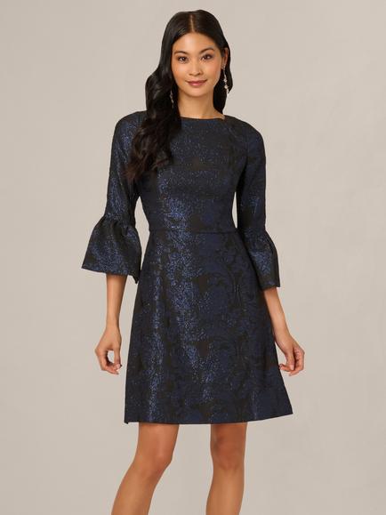 Adrianna Papell A-Line Jacquard Dress, Navy/Black, Navy/Black