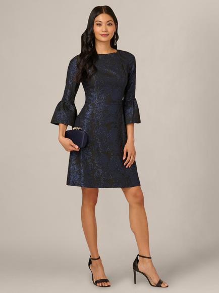 Adrianna Papell A-Line Jacquard Dress, Navy/Black - view 2, Navy/Black