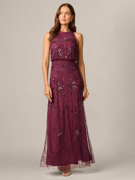 Adrianna Papell Bead Blouson Dress, Cassis, Cassis