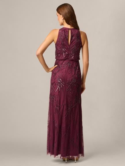 Adrianna Papell Bead Blouson Dress, Cassis - view 2, Cassis