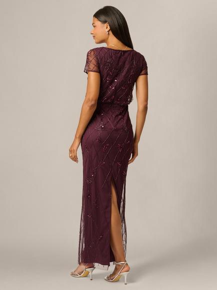 Adrianna Papell Beaded Blouson Maxi Dress, Night Plum - view 2, Night Plum
