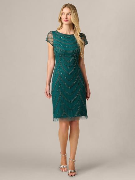 Adrianna Papell Beaded Cocktail Dress, Gem Green - view 2, Gem Green
