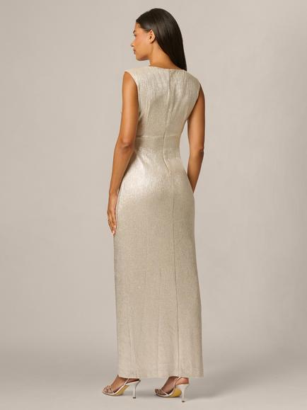Adrianna Papell Metallic Draped Waist Gown, Light Gold - view 2, Light Gold