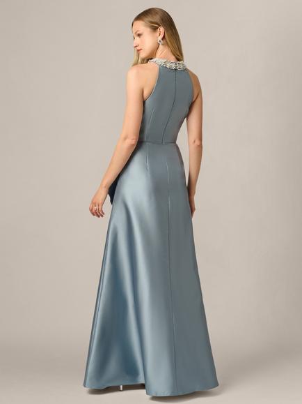 Adrianna Papell Faux Pearl Embellished Mikado Gown, Icy Opaline - view 2, Icy Opaline