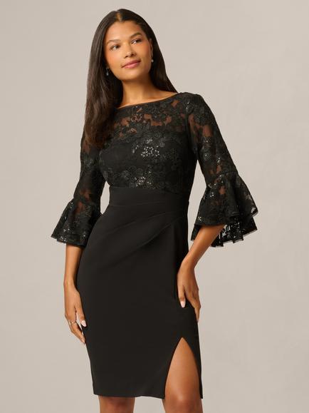 Adrianna Papell Floral Lace Combo Dress, Black