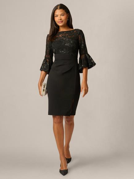 Adrianna Papell Floral Lace Combo Dress - view 2, Black