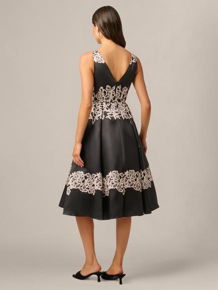 Adrianna Papell Lace Printed Mikado Dress, Black/Ecru - view 2, Black/Ecru