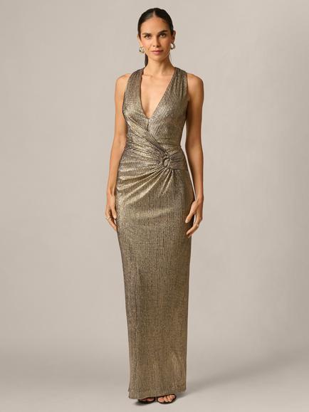 Adrianna Papell Adrianna By Adrianna Papell Metallic Knit Maxi Dress, Gold, Gold