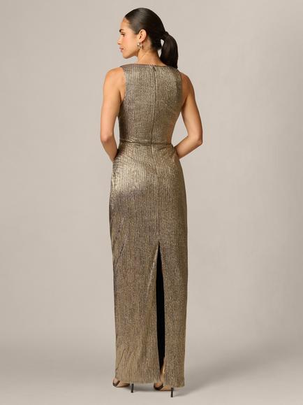 Adrianna Papell Adrianna By Adrianna Papell Metallic Knit Maxi Dress, Gold - view 2, Gold