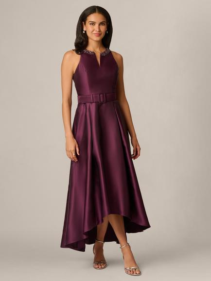 Adrianna Papell Mikado Embellished High Low Dress, Pinot Noir, Pinot Noir