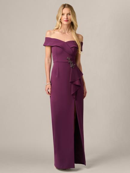 Adrianna Papell Off Shoulder Column Gown, Pinot Noir, Pinot Noir
