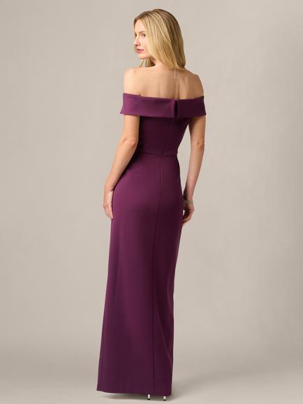 Adrianna Papell Off Shoulder Column Gown, Pinot Noir - view 2, Pinot Noir