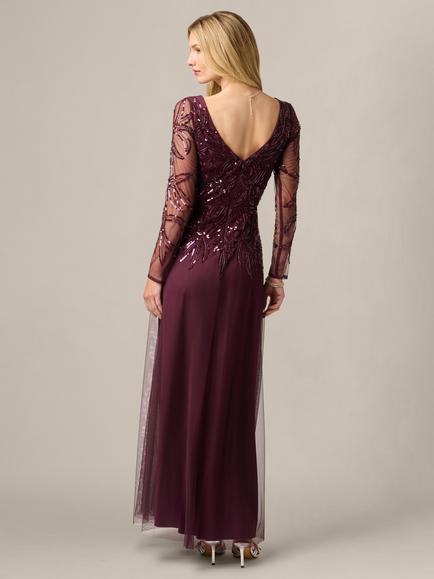 Adrianna Papell Petite Studio Beaded V-Neck Maxi Dress, Night Plum - view 2, Night Plum